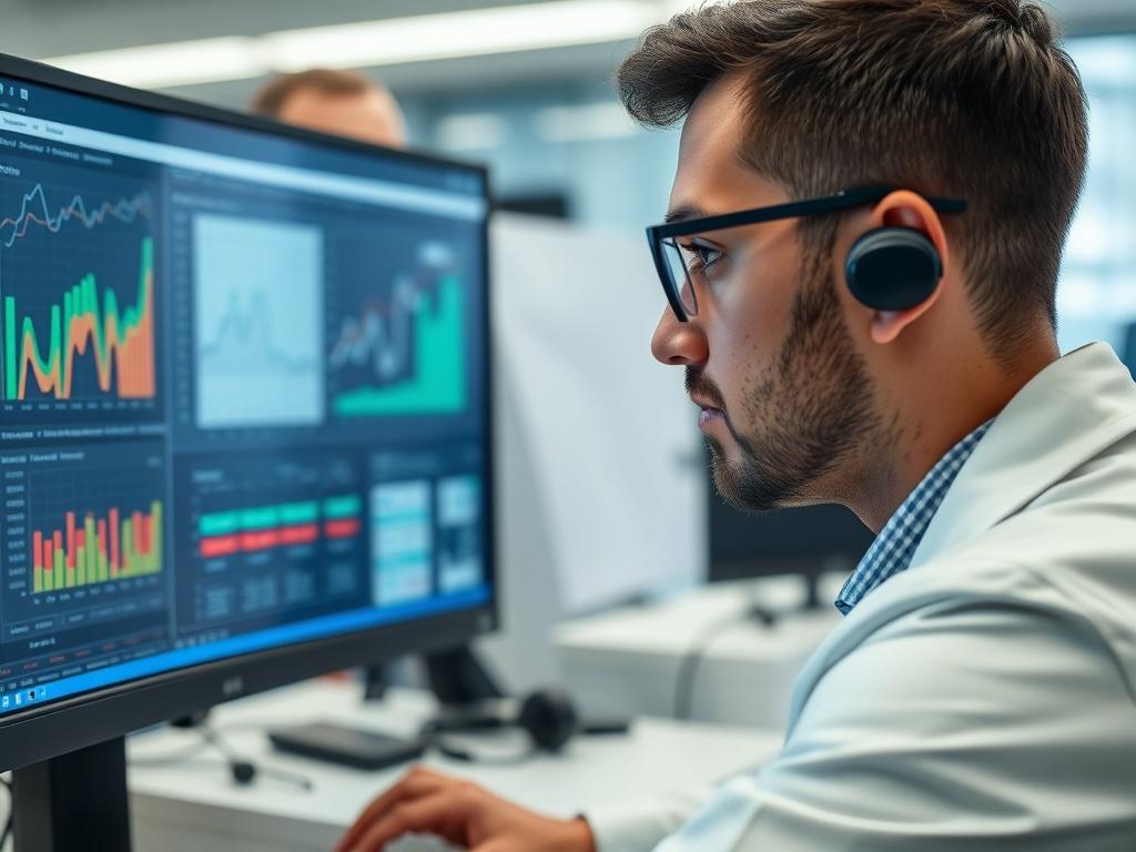 A close up of a data analyst examining clinical trial