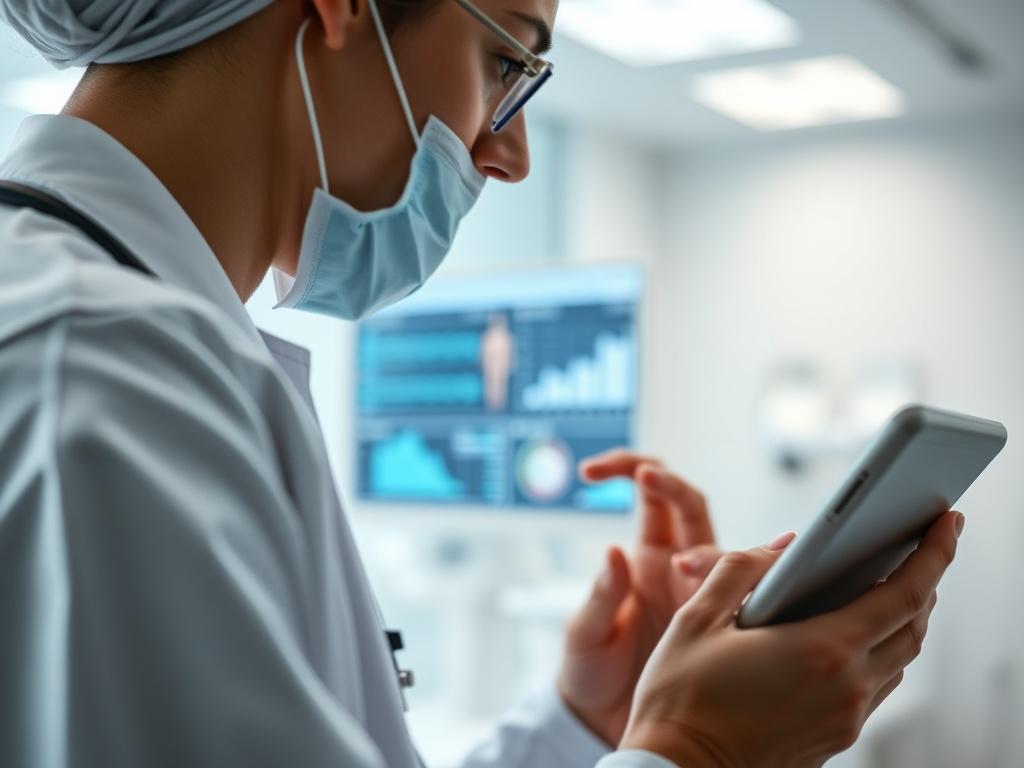 A focused close up of a healthcare professional interacting with