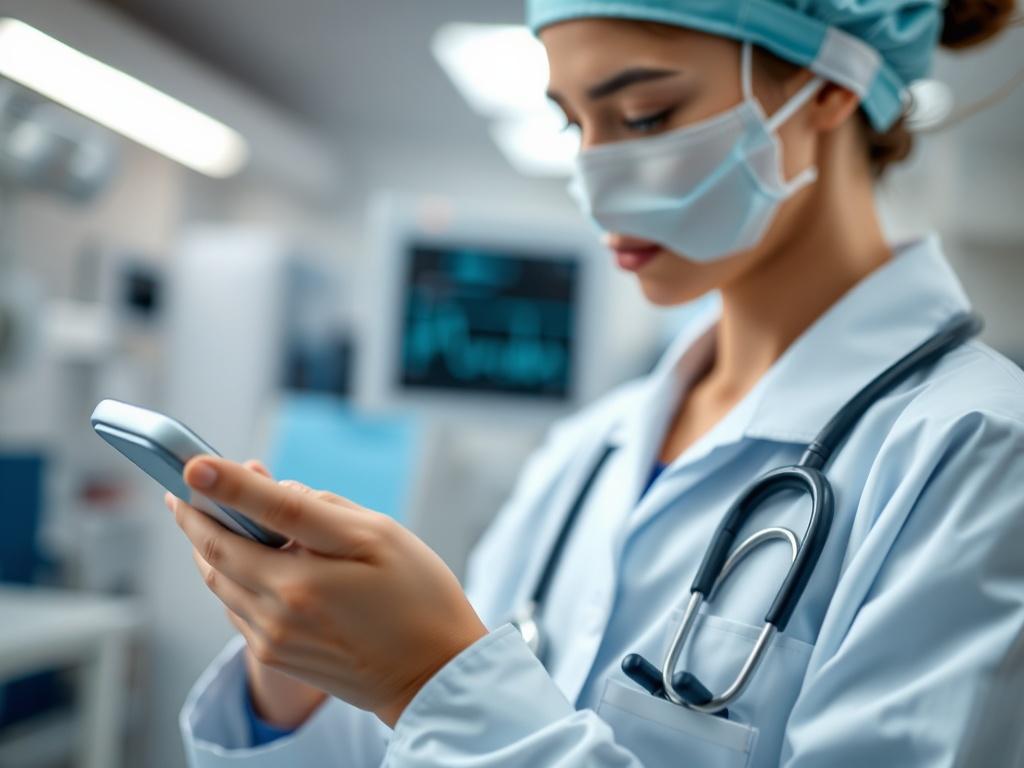 A close up image of a healthcare worker using a