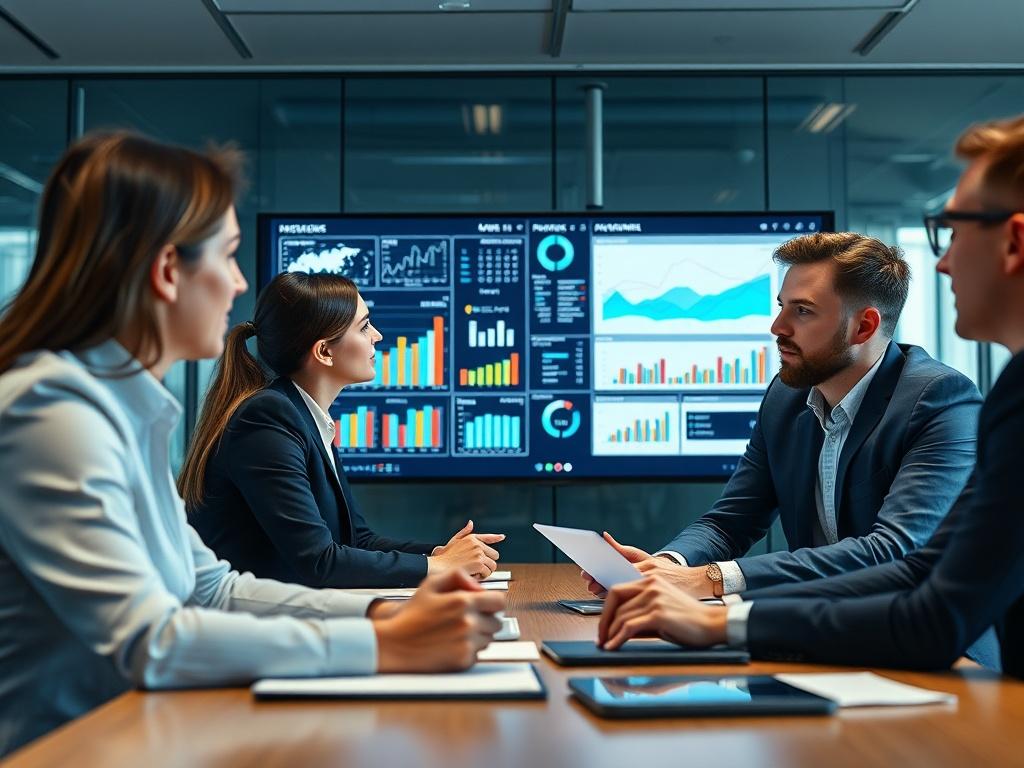 A high resolution close up of a team analyzing data