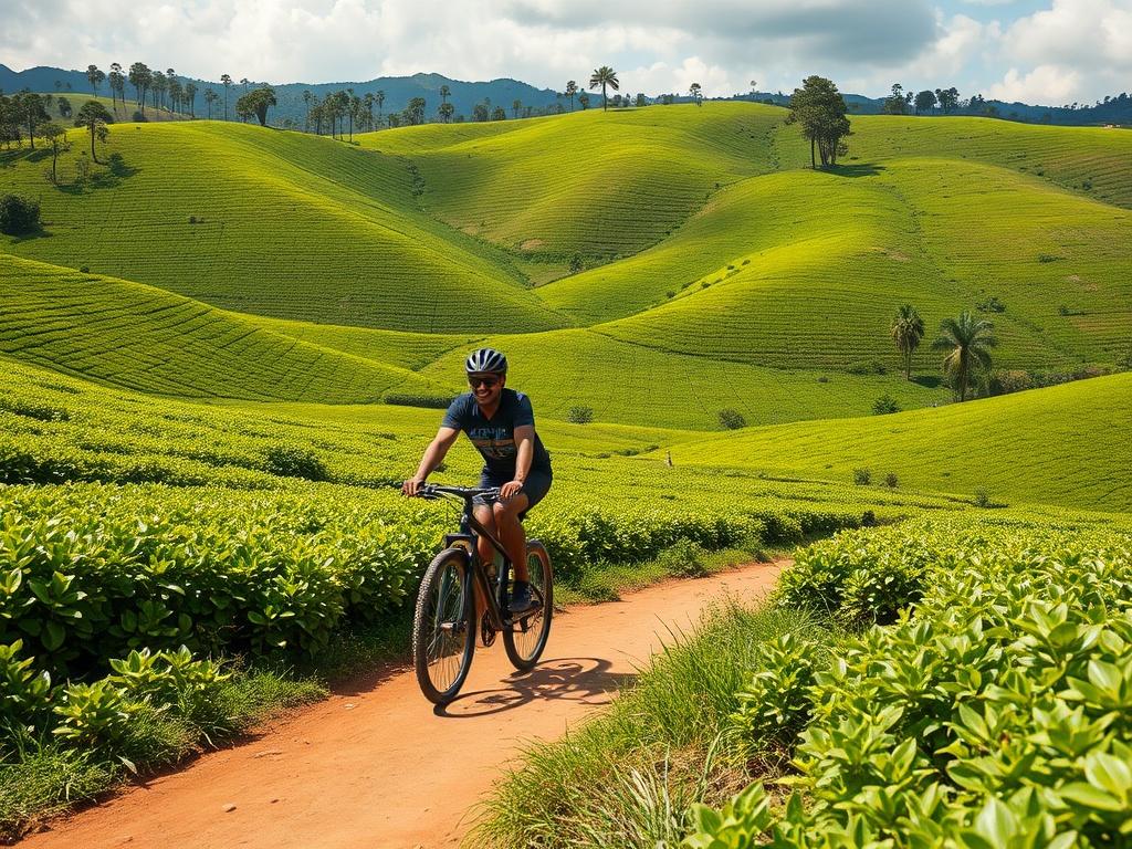 A scenic cycling adventure in Sri Lanka, featuring a cyclist