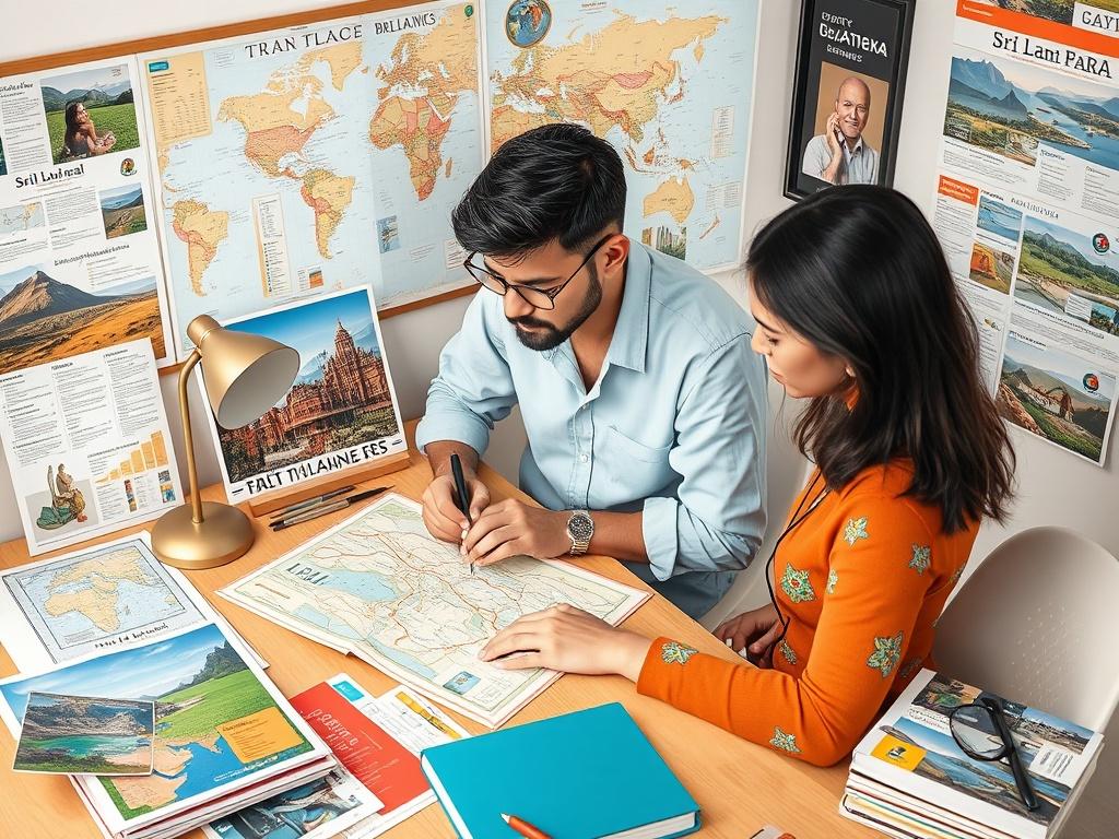 An image of a travel planner working on a detailed