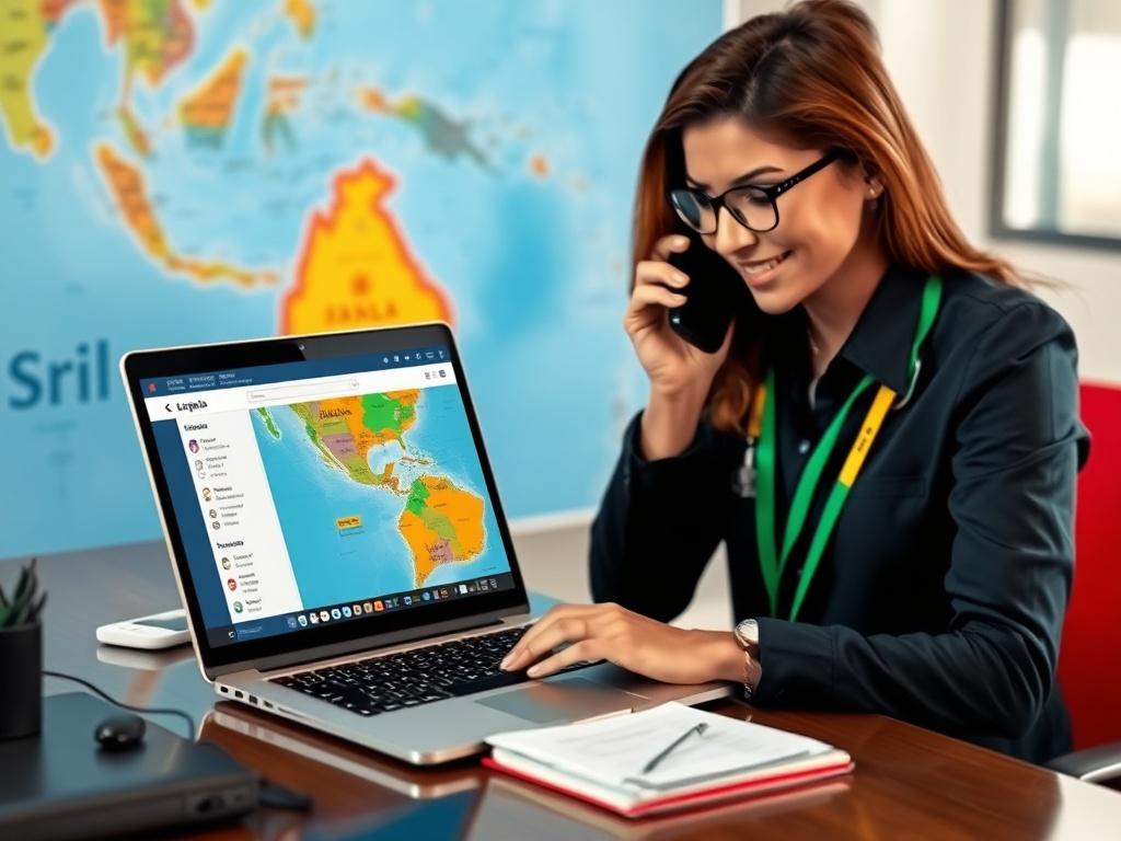 A travel coordinator on the phone confirming bookings with a