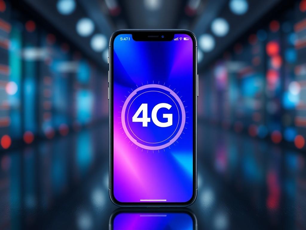 A hyper-realistic close-up shot of a smartphone displaying a vibrant 4G rotating proxy interface. The phone is centered against a blurred, tech-inspired background, emphasizing connectivity and speed. The image showcases the phone's screen clearly, illustrating the rotating proxy service in action, with vivid colors reflecting the primary color rgb(50, 170, 39). The shot is captured with a 45mm f/1.2 lens for a sharp focus on the phone.