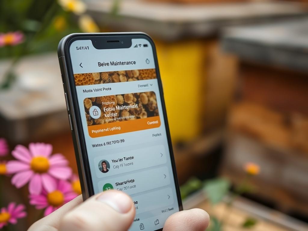 A close up of a smartphone displaying a beehive maintenance