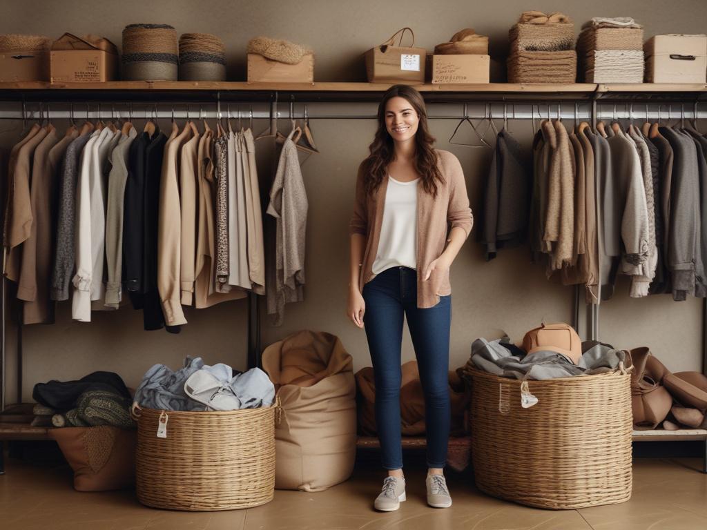 A warm, inviting image of a person happily placing clothing