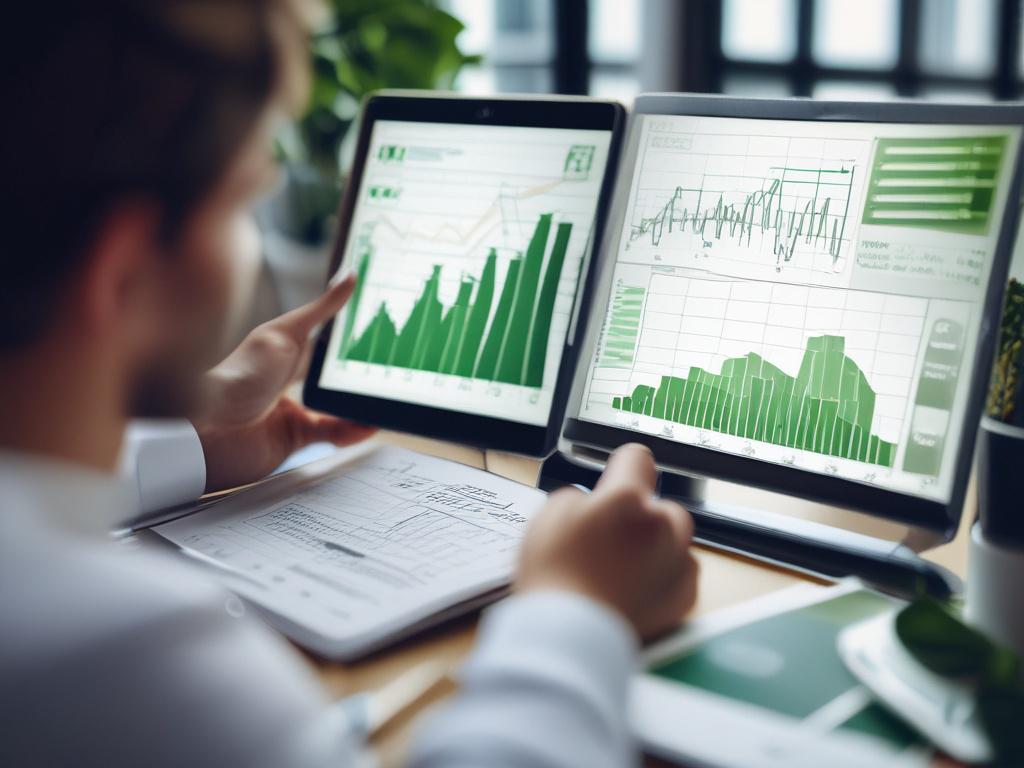 A close up shot of an investment analyst reviewing charts