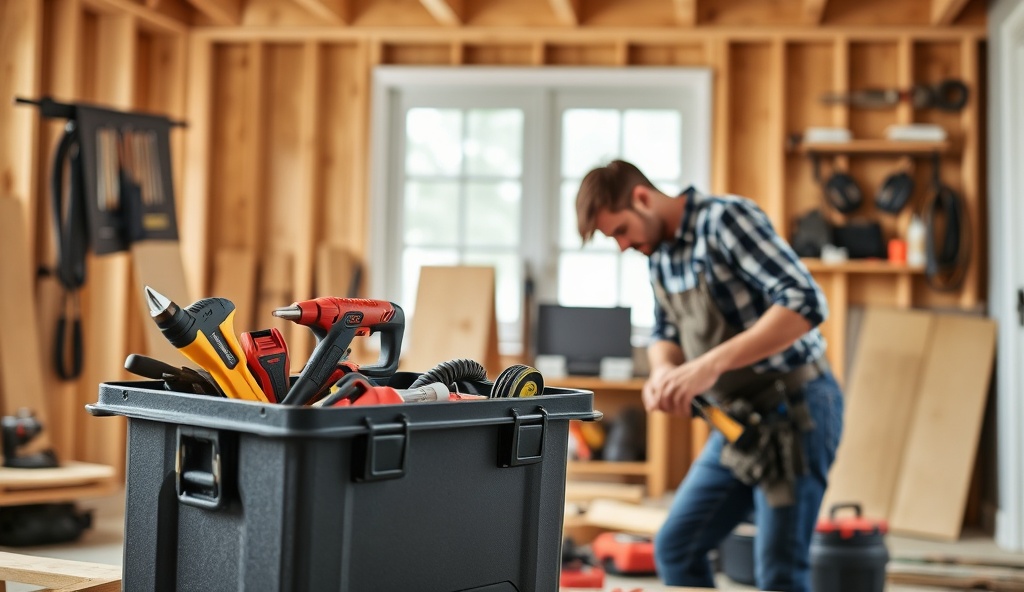 Professional handyman performing home repairs with professional tools and equipment