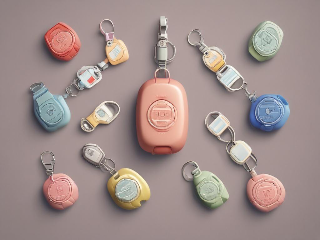 kids safety keychain, mini personal alarm, colorful design, whistle