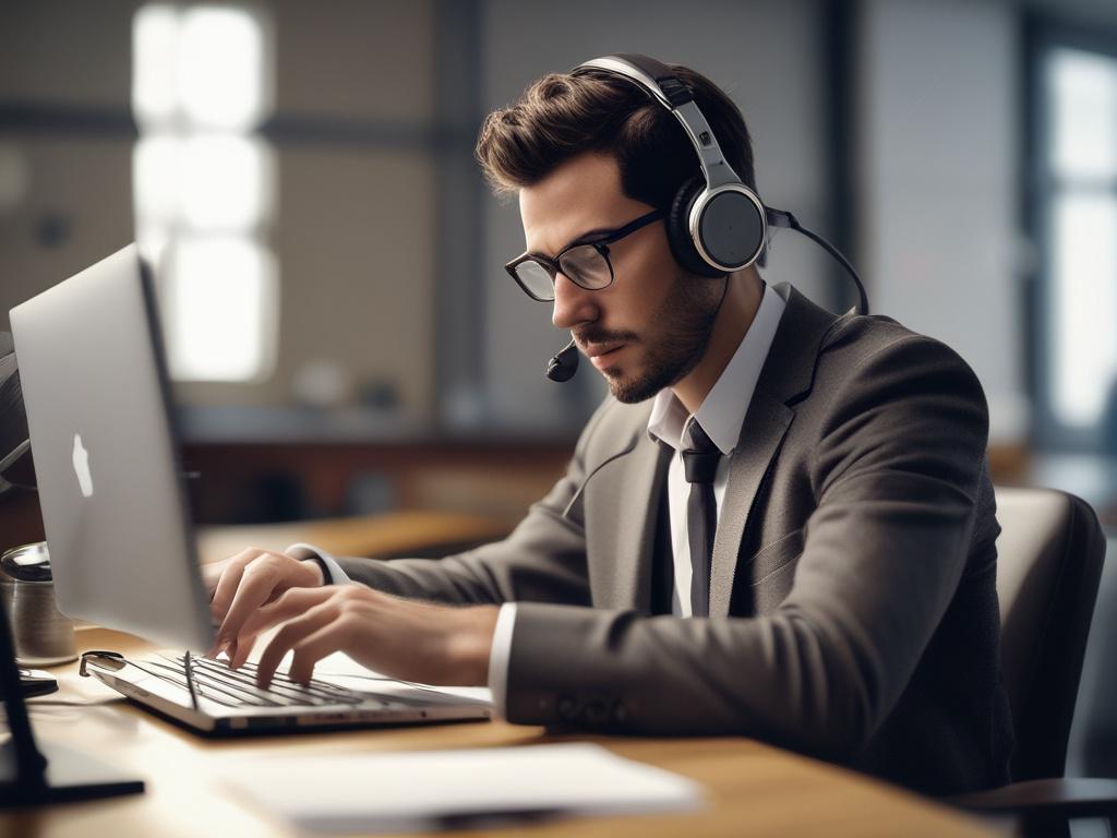 A hyper realistic close up of a professional transcriptionist typing