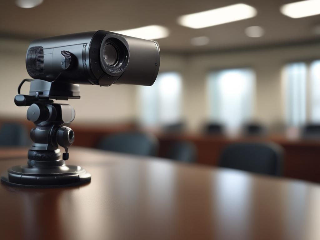A close up shot of a professional video camera recording