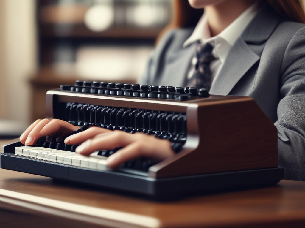A close up shot of a court reporter using a