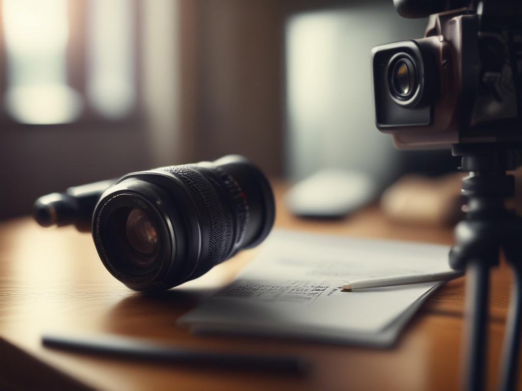 A close up shot of a professional video camera recording