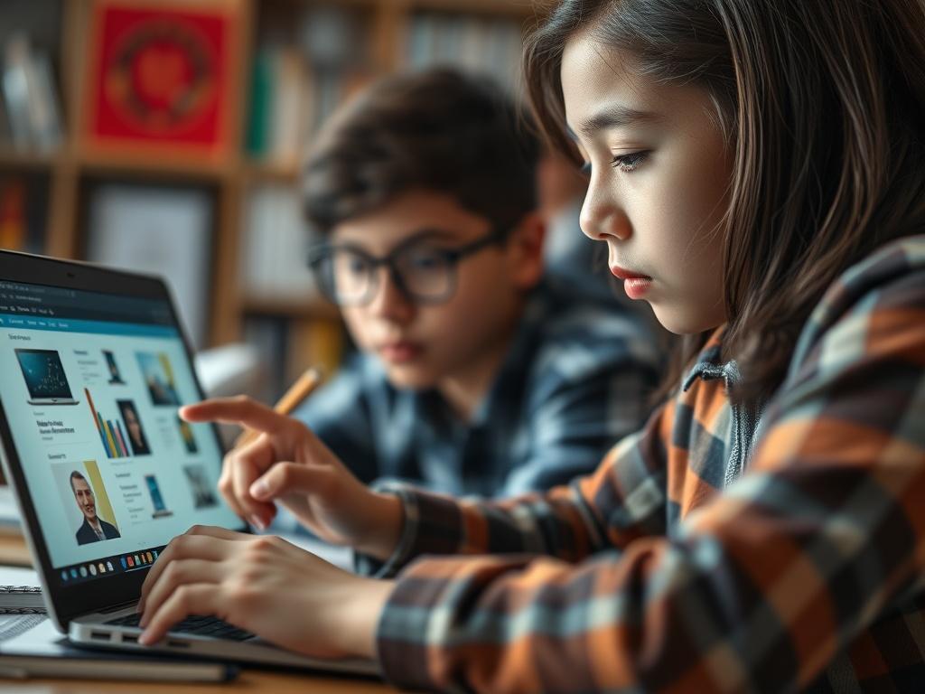 A realistic high-resolution close-up shot of a focused student engaging with an interactive educational platform on a laptop. The student is surrounded by study materials like books and a notebook, showing a vibrant learning environment. The background is softly blurred to emphasize the student's expression of concentration and curiosity, with a color palette reflecting the rgb(0, 117, 98) primary color.