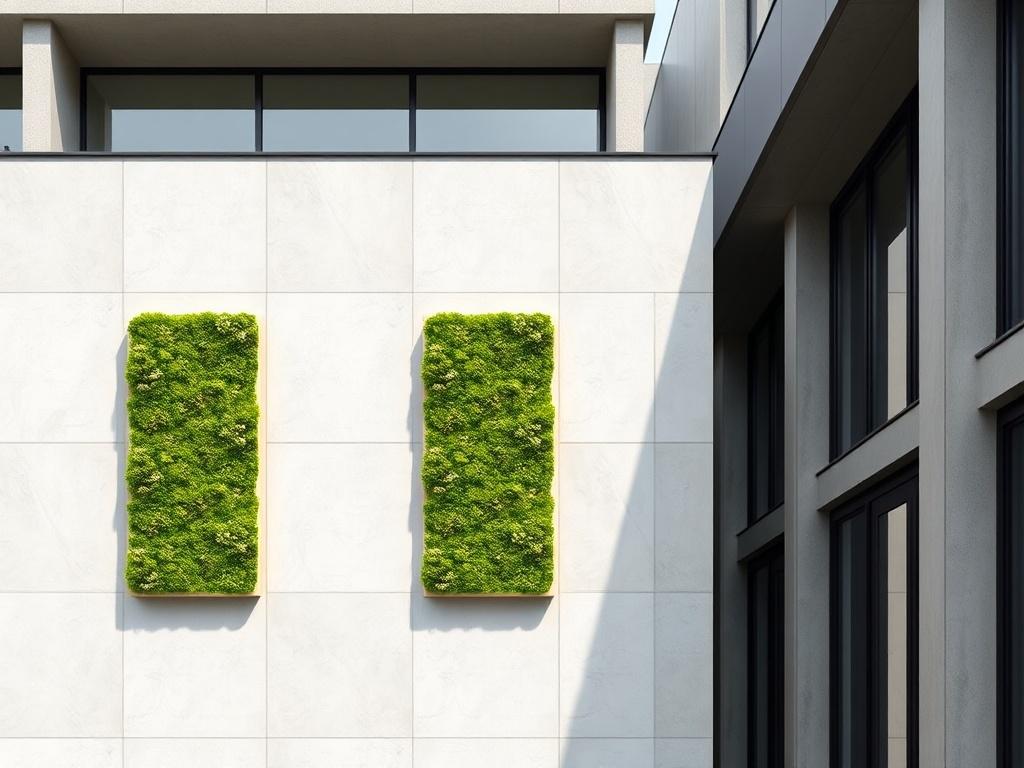 A realistic high resolution image of BioMoss Crete panels displayed