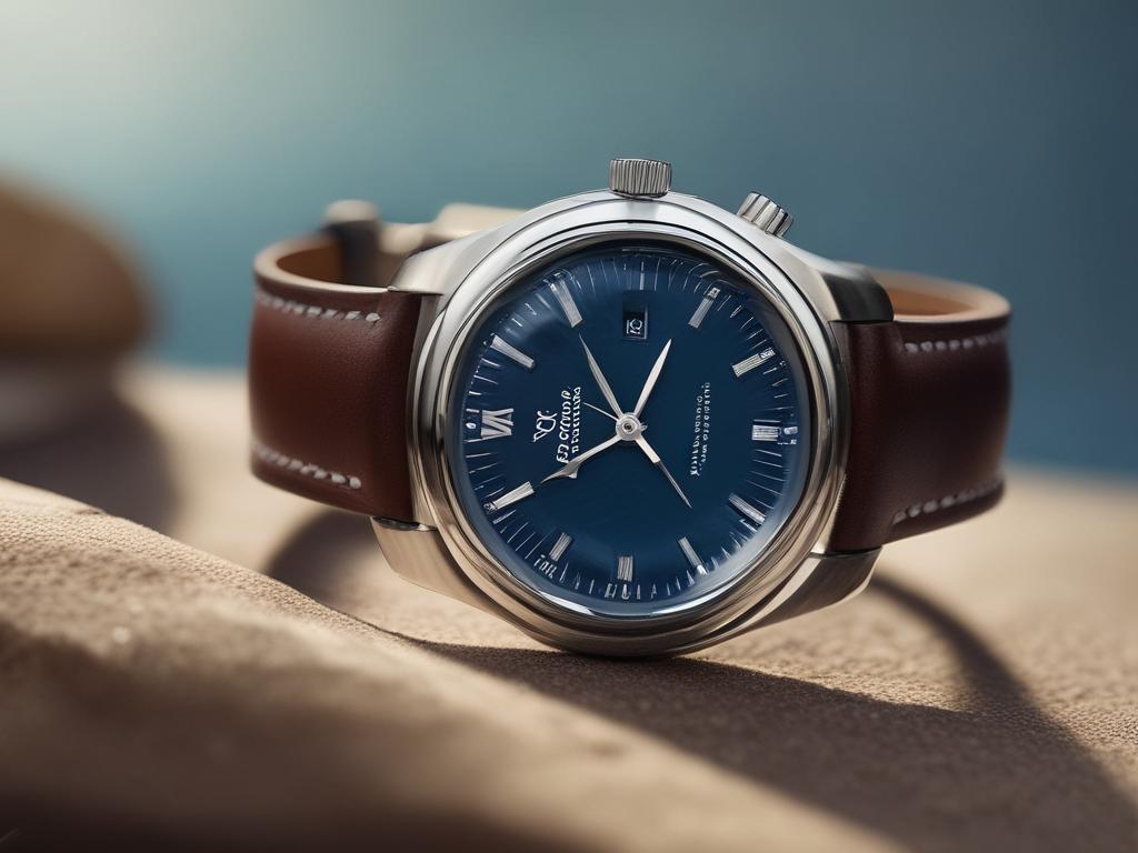 vintage Omega Seamaster, blue dial, stainless steel, leather strap