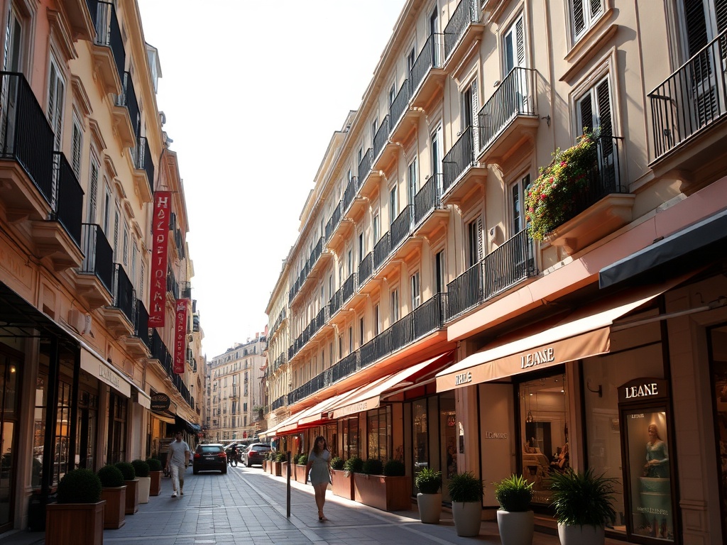 Nice French Riviera luxury shopping street with elegant boutiques