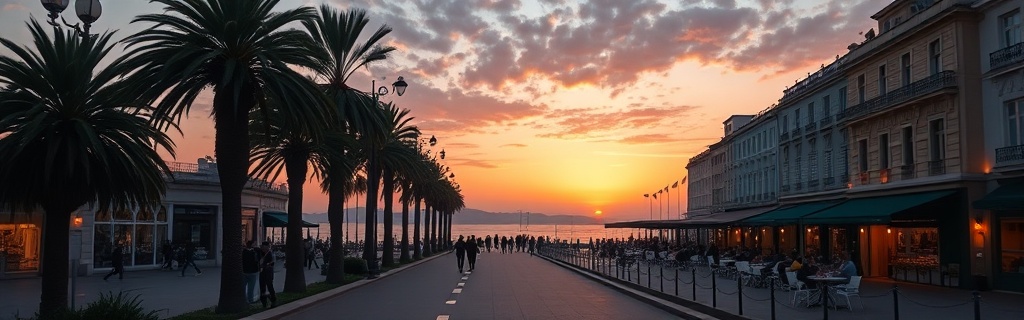 Promenade des Anglais at sunset