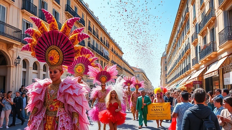 Nice Carnival - colorful parade with costumed performers