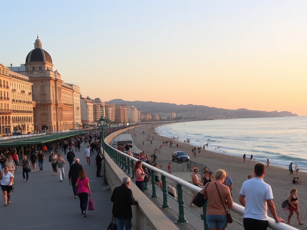 Nice Promenade des Anglais at golden hour sunset