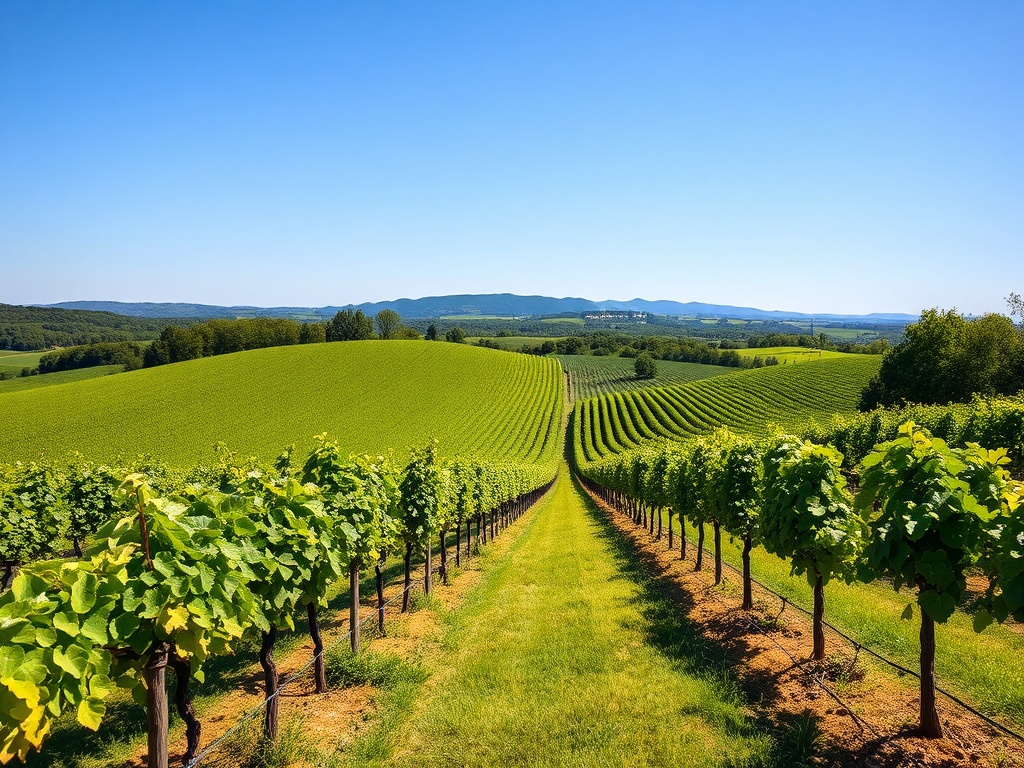 Château Minuty vineyard landscape with lush green grapevines and rolling rows in Provence