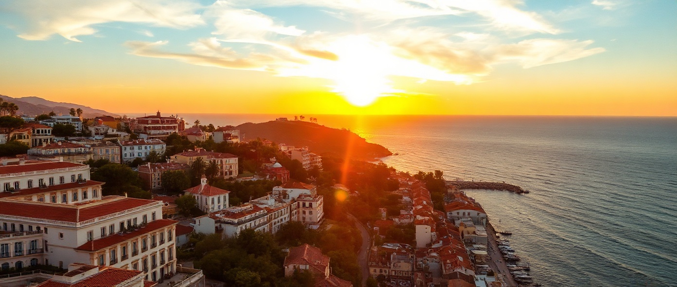 French Riviera rooftops at sunset