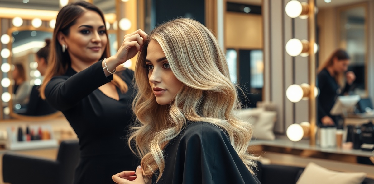 Celebrity getting her hair styled at luxury salon