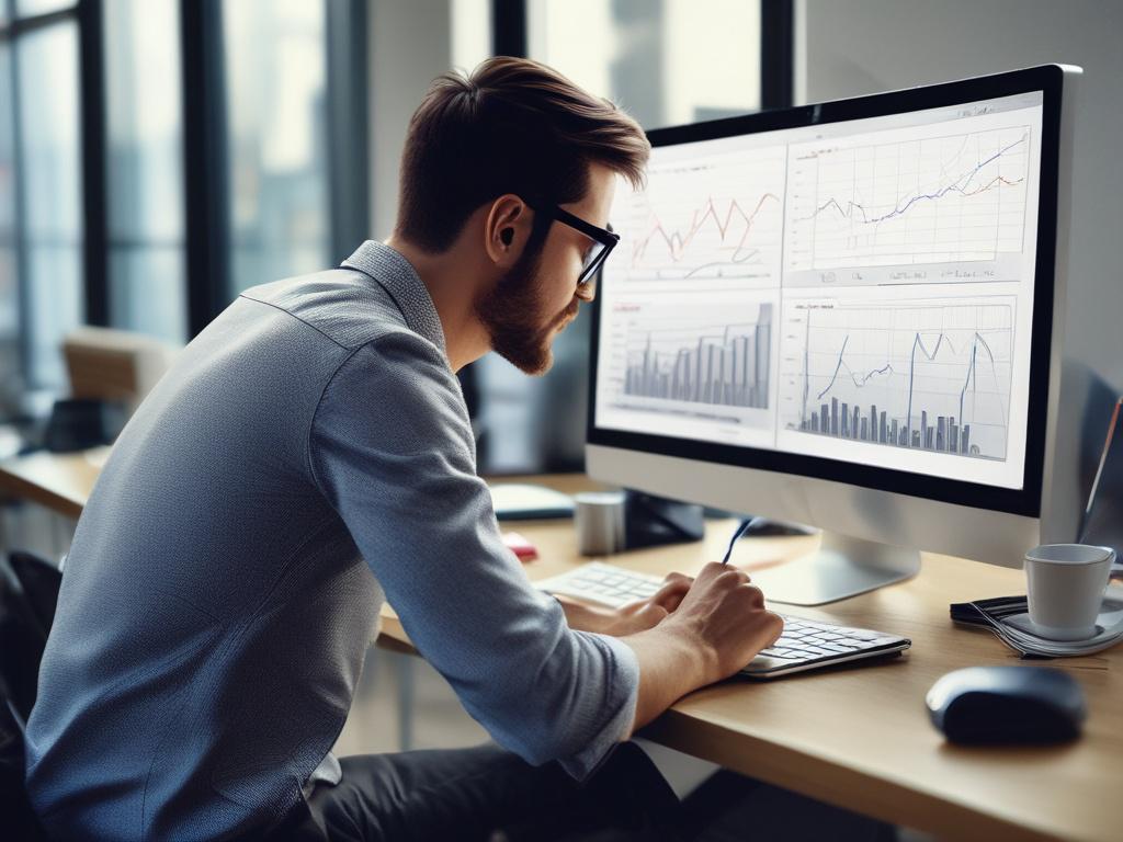 Close up image of a digital marketer analyzing keyword data
