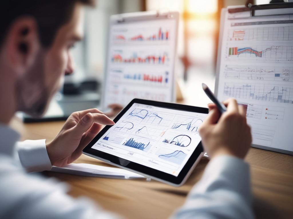 A focused close up of a marketing specialist reviewing performance