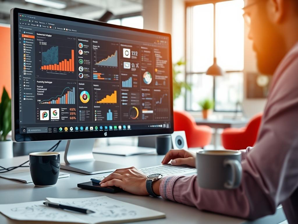 A close up shot of a professional social media manager