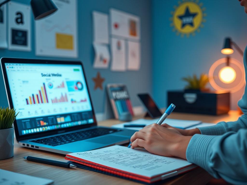 A close up shot of a professional social media manager