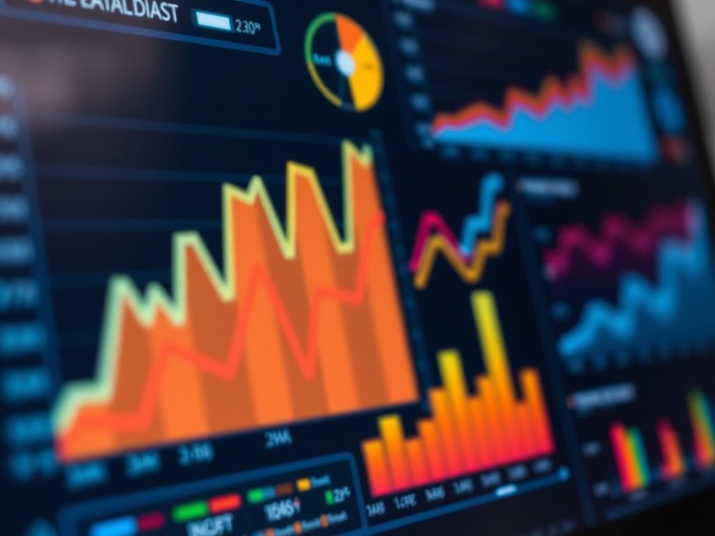 A close-up shot of a digital media dashboard displaying various analytics and metrics, symbolizing intelligent media investment. The background is blurred, emphasizing the dashboard's colorful graphs and charts that represent growth and opportunity in the media sector.