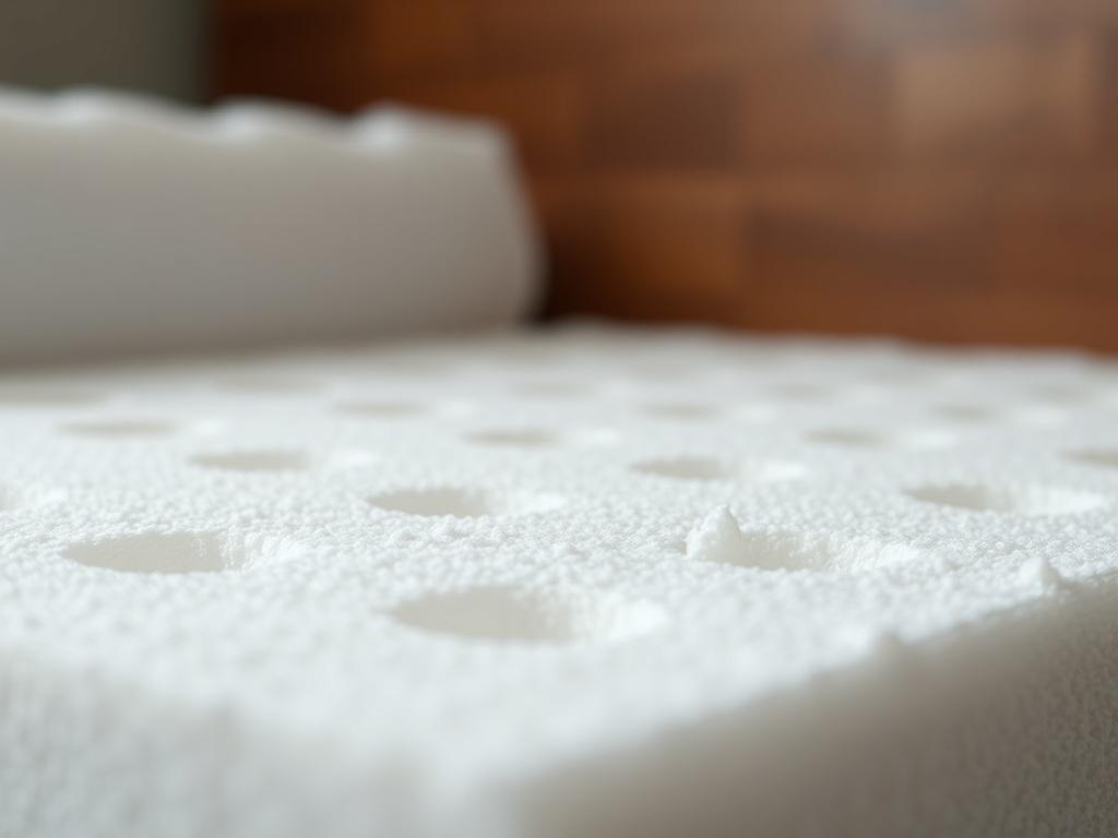 A hyper-realistic close-up shot of high-density foam, highlighting its texture and density, with a soft-focus background to enhance the visual appeal of the material.