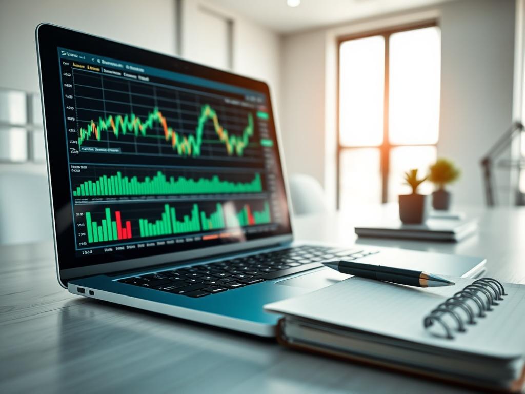 A close up shot of a laptop displaying stock market