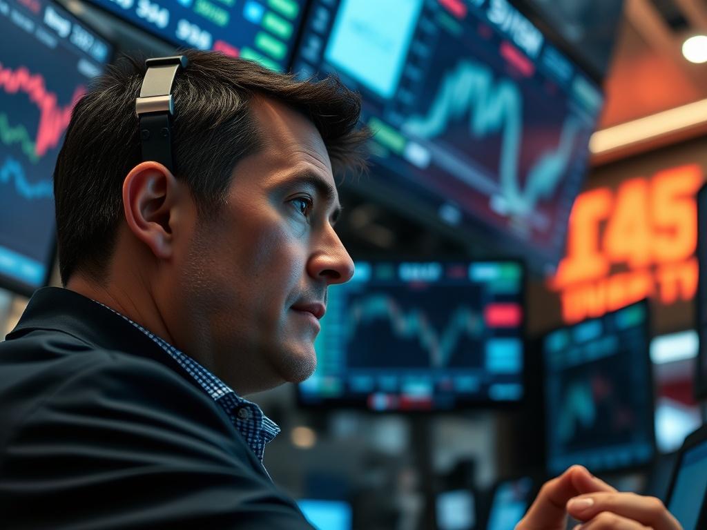 A close up of a stock trader actively monitoring trades