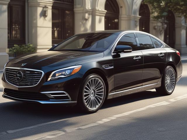 **AI Image Generation Prompt:**

Create a realistic high-resolution photo showcasing a luxurious and stylish sedan parked elegantly outside an upscale venue decorated for a special occasion, such as a wedding or corporate event. The sedan should be black with sleek lines and polished chrome accents, reflecting sophistication and professionalism. The background should feature a beautifully landscaped entrance, adorned with tasteful floral arrangements and soft ambient lighting that enhances the elegant atmos