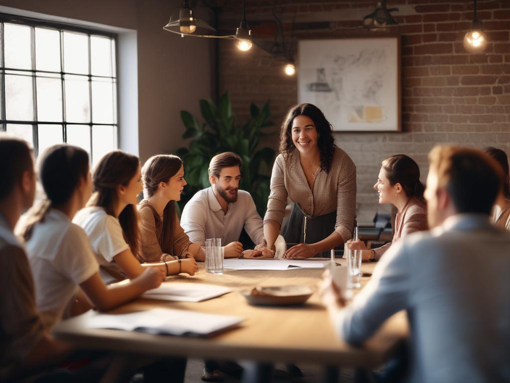 A woman confidently presenting her business idea in a workshop