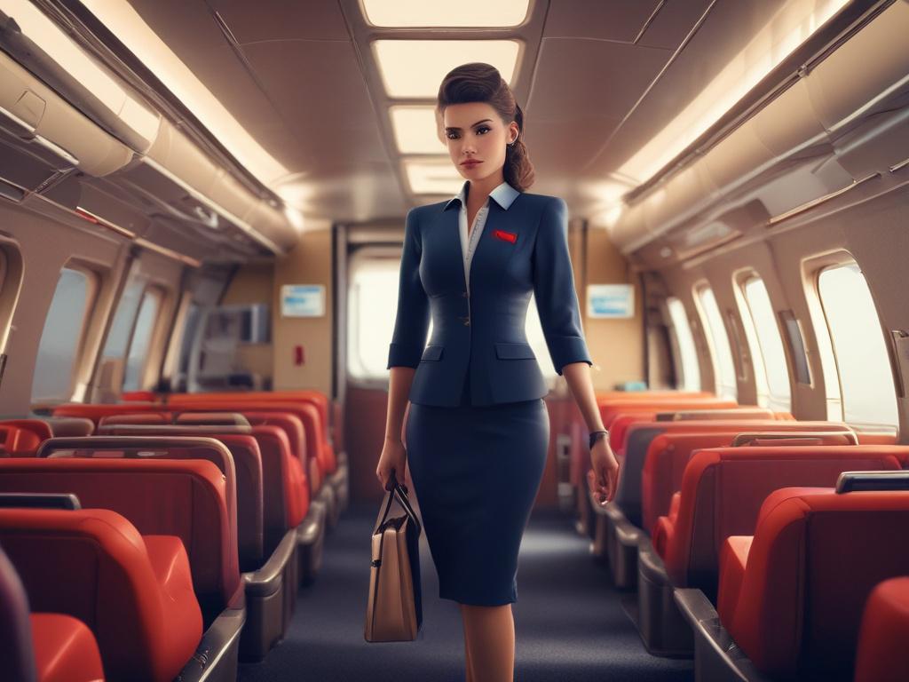 An elegant air hostess in a chic uniform, exuding sophistication