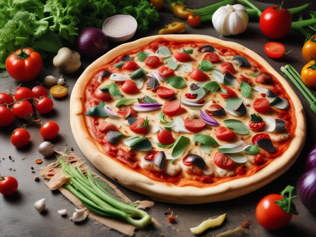 vegetarian pizza, fresh vegetables, cheese