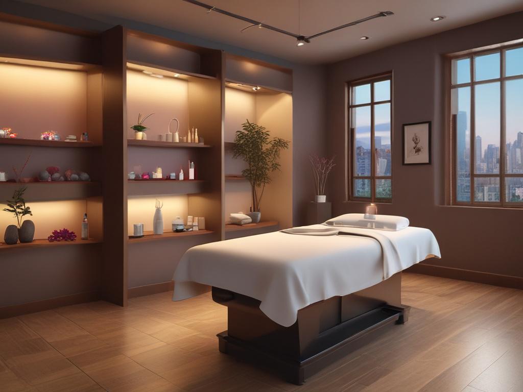 An inviting massage room with soft ambient lighting and calming