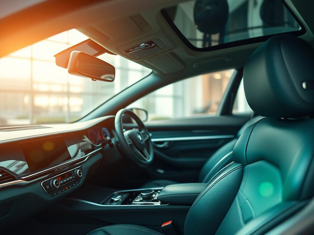 A close up shot of a car's sleek interior, showcasing