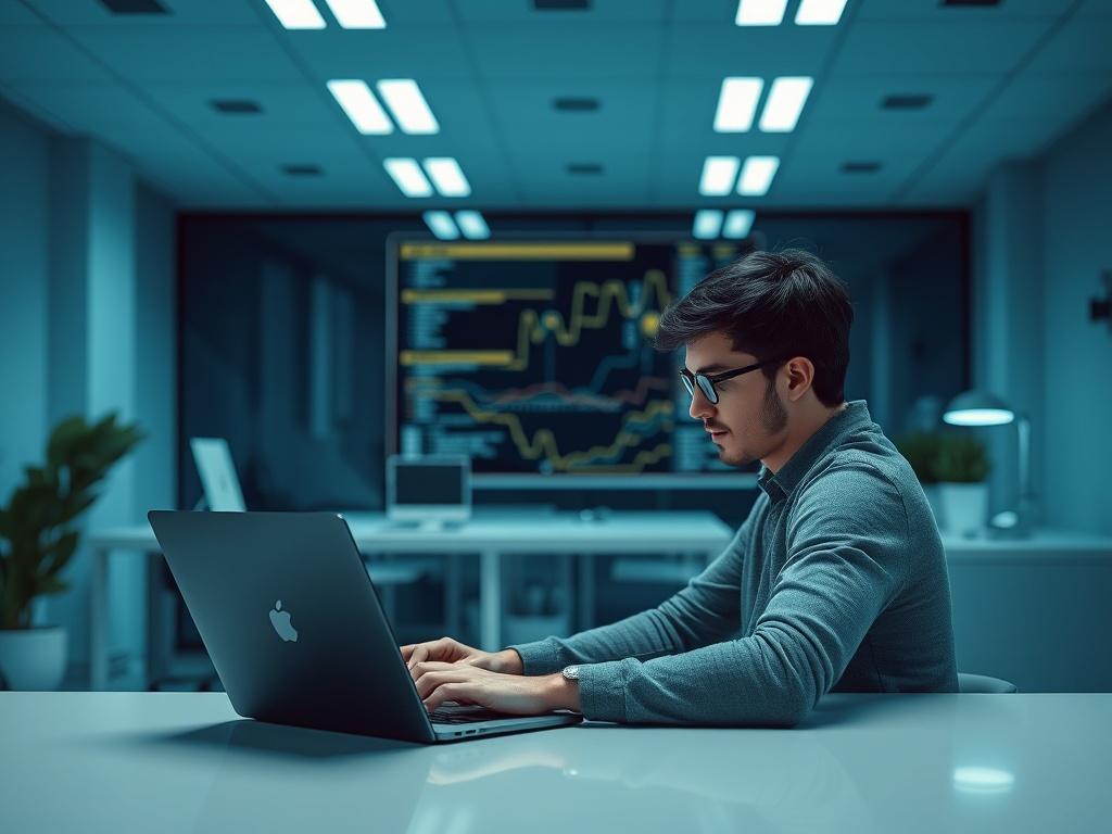 A person sitting at a desk, focused on connecting a