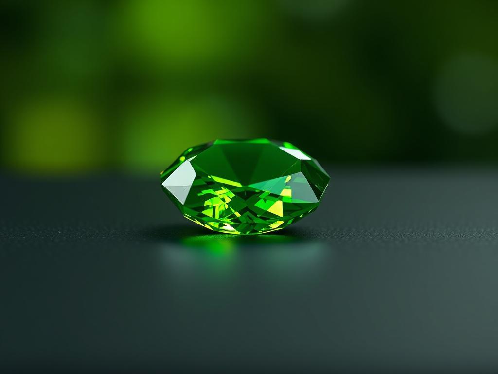 A close up shot of a polished green gemstone resting