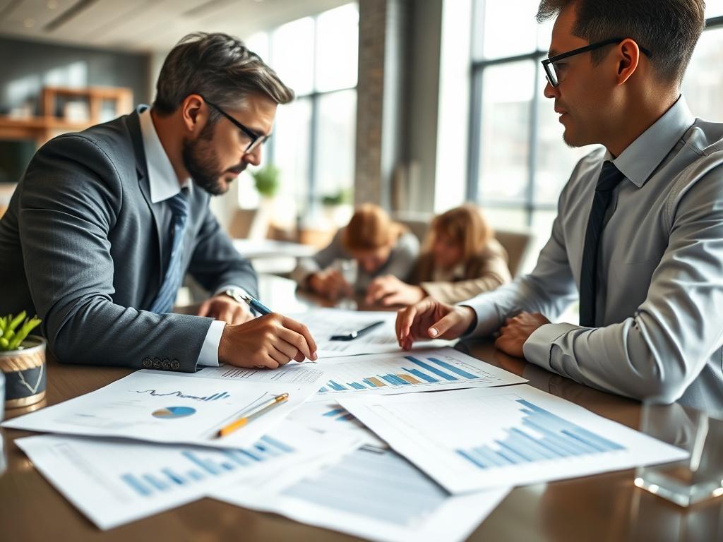 A close up shot of a professional investment advisor discussing