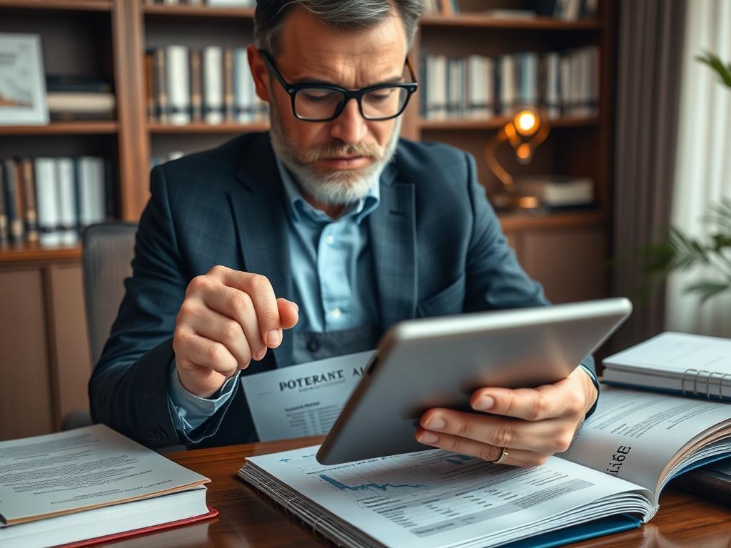 A close up shot of a confident investor reviewing their