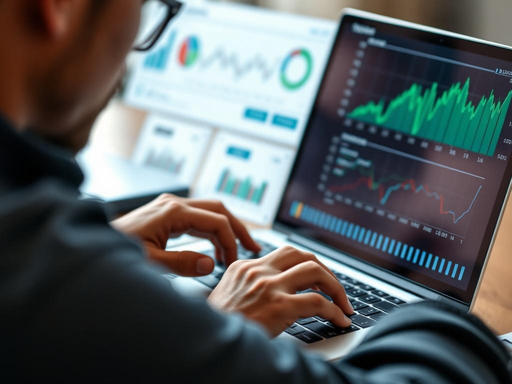 A close up of a person analyzing investment data on