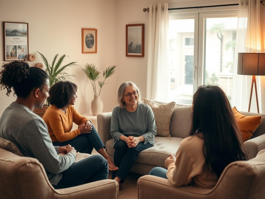 A serene, high resolution of a compassionate counselor sitting with