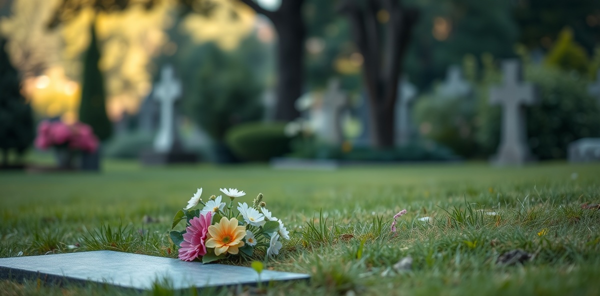 Well-maintained gravesite with flowers