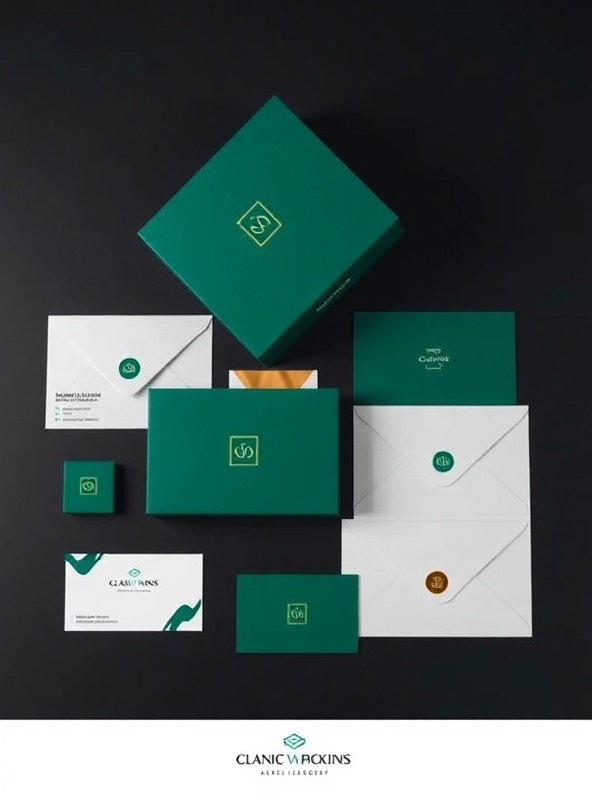 Luxury brand identity design mockup with emerald and gold accents