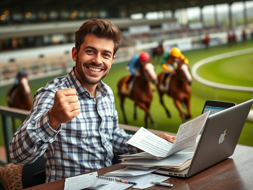 A high resolution image of a satisfied bettor celebrating a